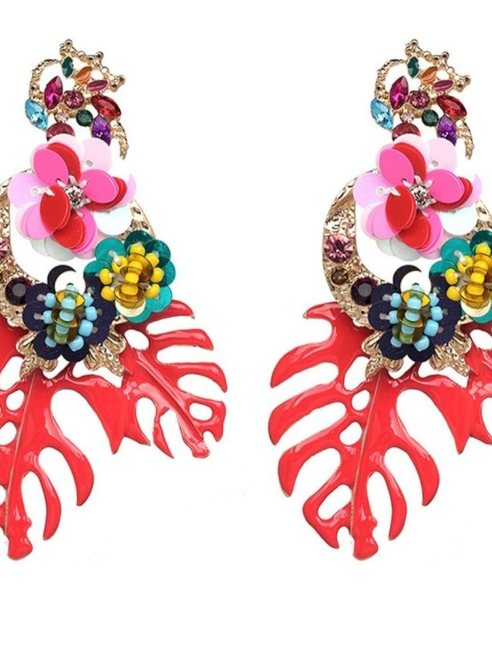 Last One: "Charisma" Red Tropical Statement floral earring